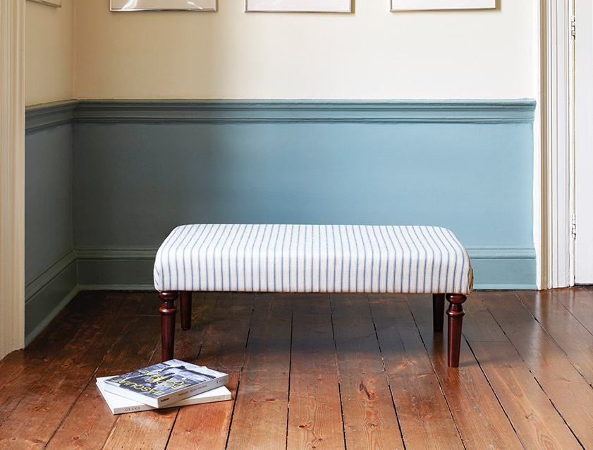 Pentlow Footstool in Cloth 18 Ticking Indigo